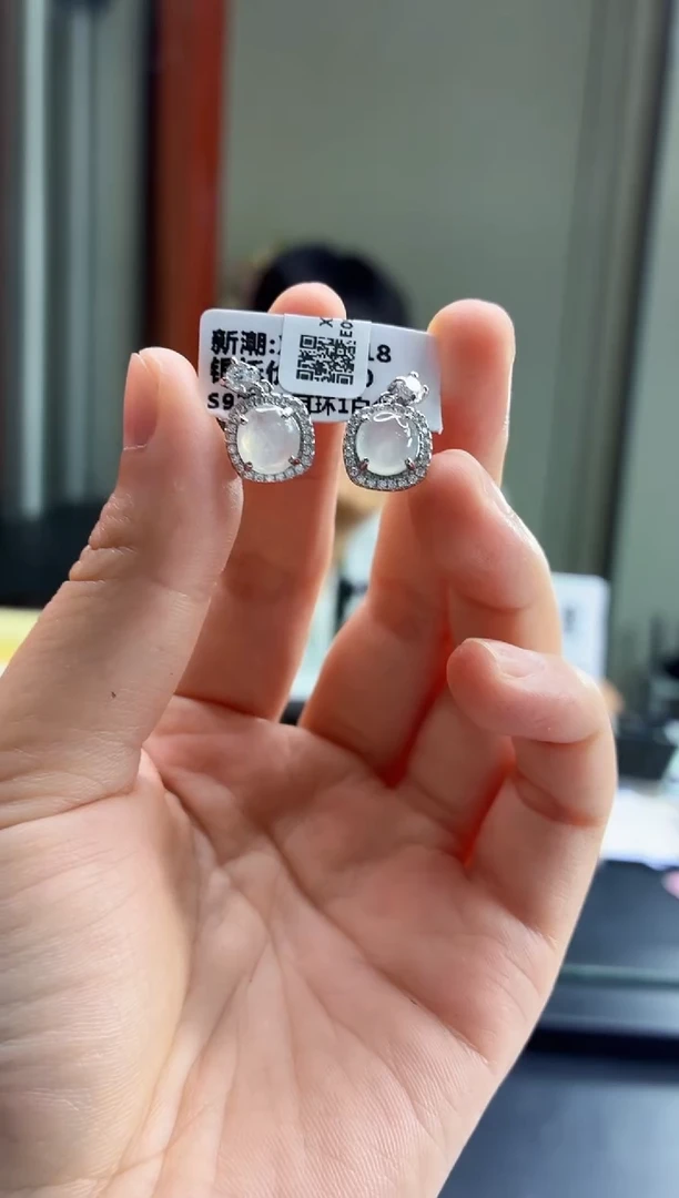 银S925镶嵌翡翠耳饰11111