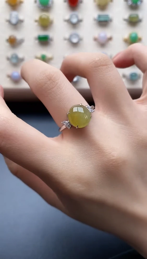 银S925镶嵌戒指翡翠一物一证一礼盒