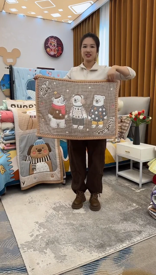 棉花三只熊枕巾-52x78