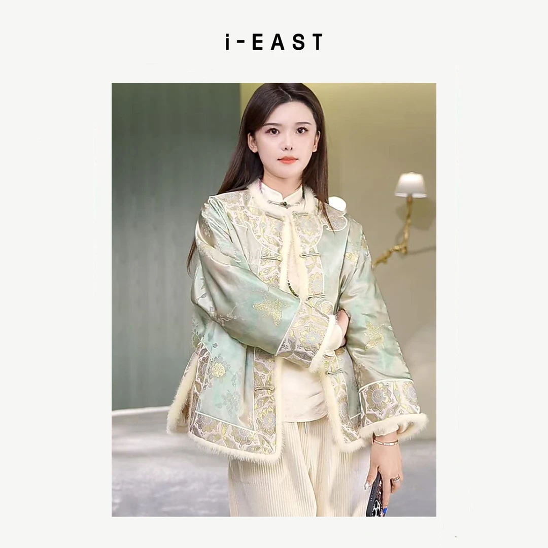 i-EAST 清枝酿月~新中式提花毛毛开衫棉外套-4D GF5056