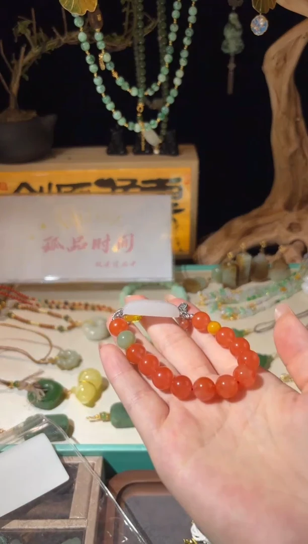 未镶嵌手串南红玛瑙柿子红