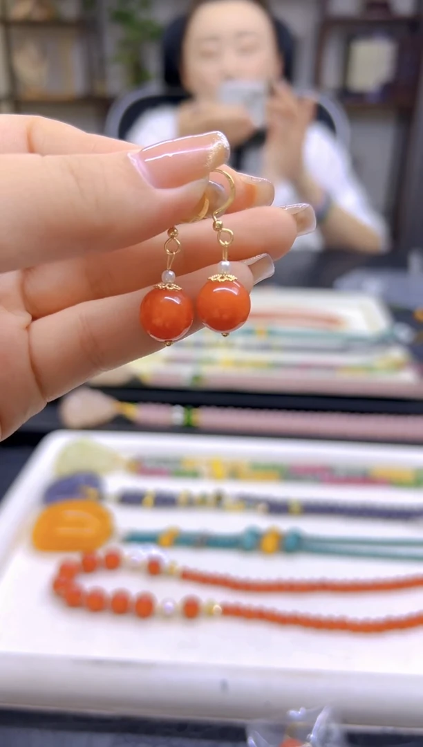 翡翠14K金镶嵌耳饰DIY款E827