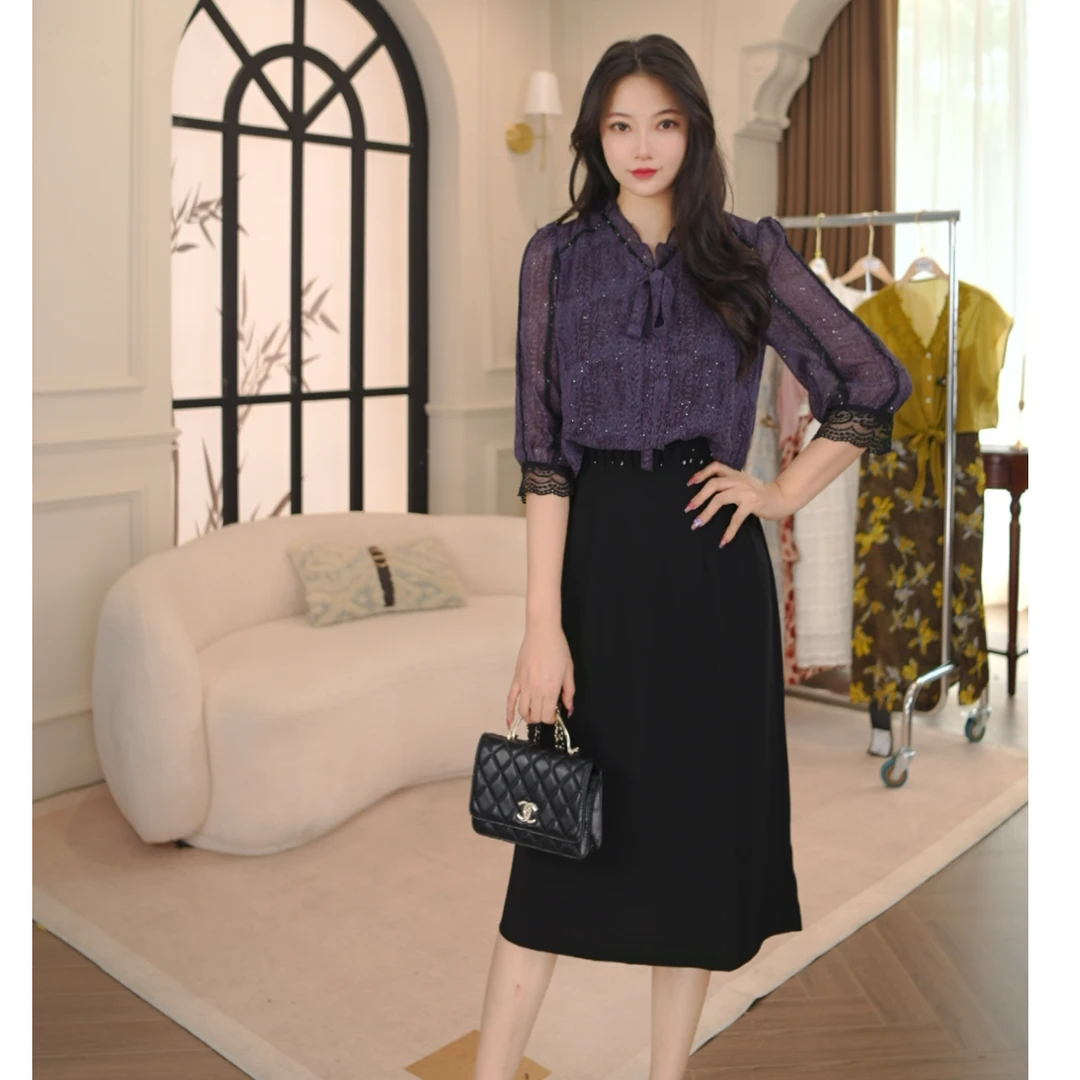 5461#2025初秋新款时尚百搭显瘦遮肚子气质女士假两件连衣裙