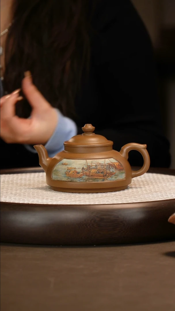 诸葛永南 太湖渔舟 老段泥 300c/柴烧套杯/绿泥杯