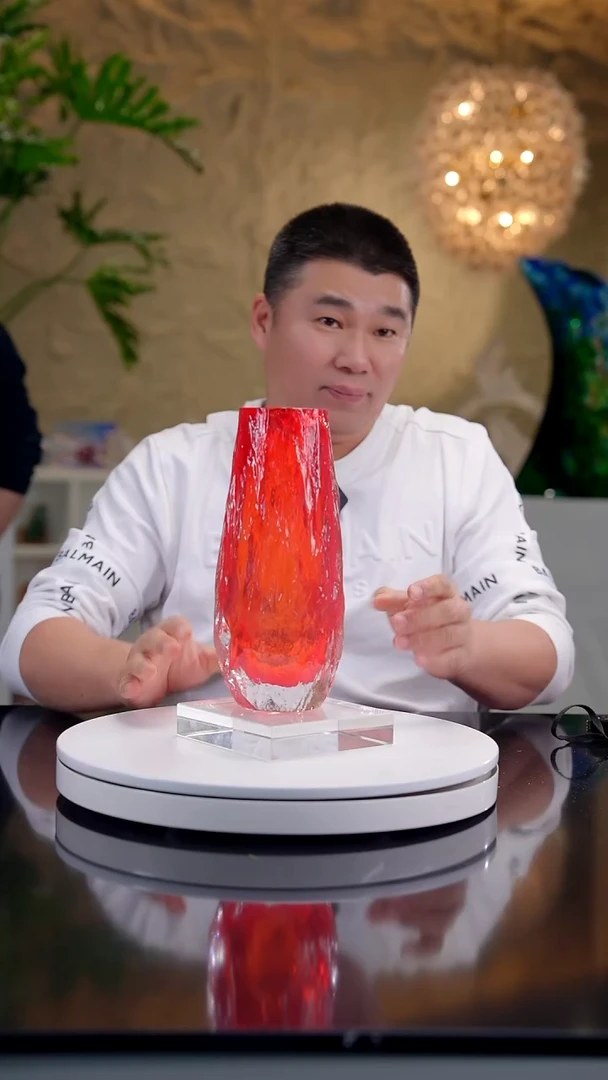 手工艺品琉璃霞*姐宝石红色树干纹花器