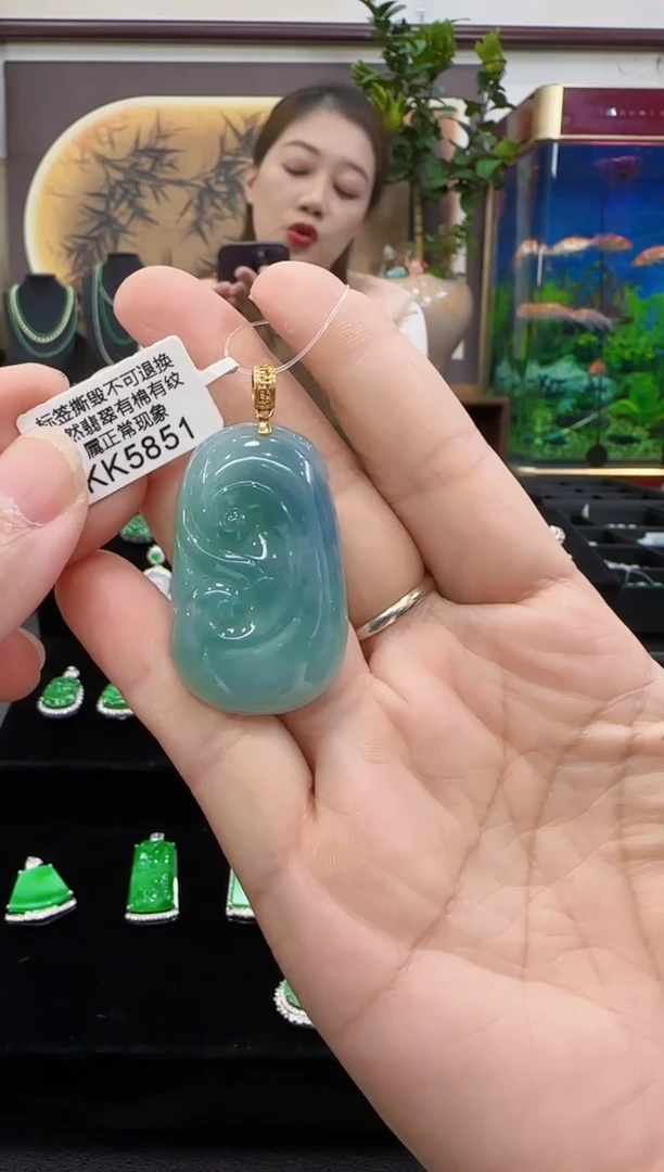 颈饰18K金镶嵌翡翠KK5851  如意