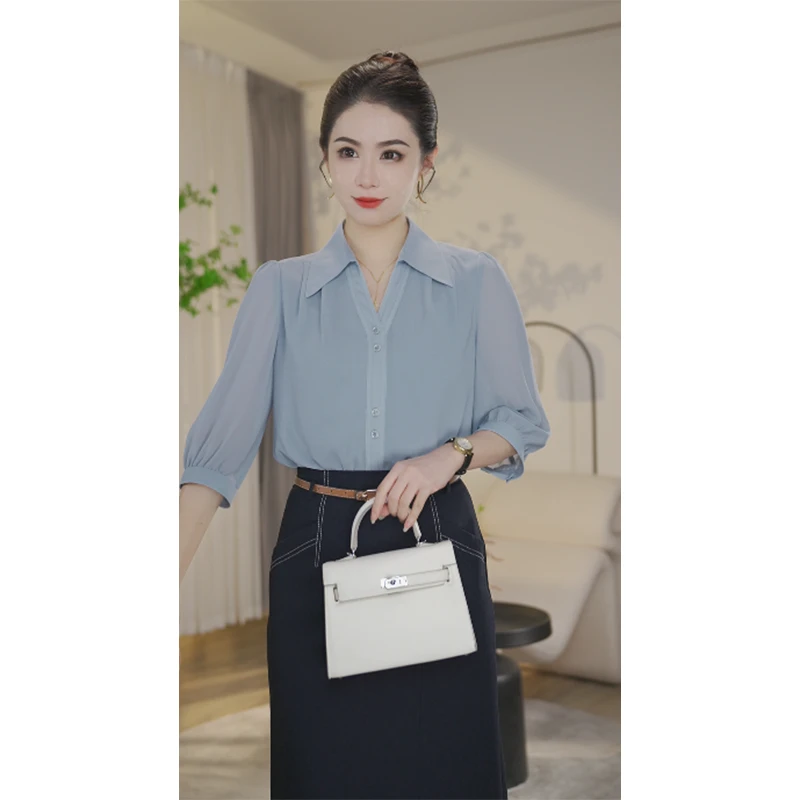 【曼曼甄选】流光风8592920多色衬衫上衣女气质时尚小众法式衬衣