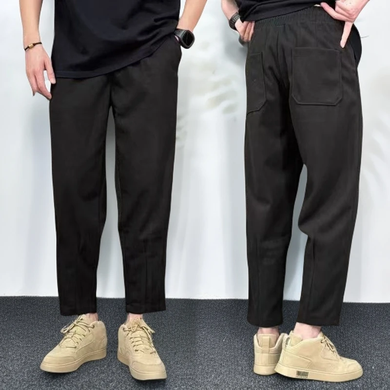 男士秋冬毛呢休闲裤厚款黑色百搭潮流小脚哈伦裤宽松垂感西装裤