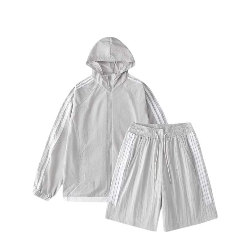 经典三条杠夏季休闲时尚运动套装