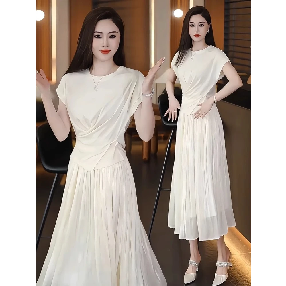 时尚套装裙女2025夏季新款时髦洋气落肩袖修身上衣半身裙两件套裙