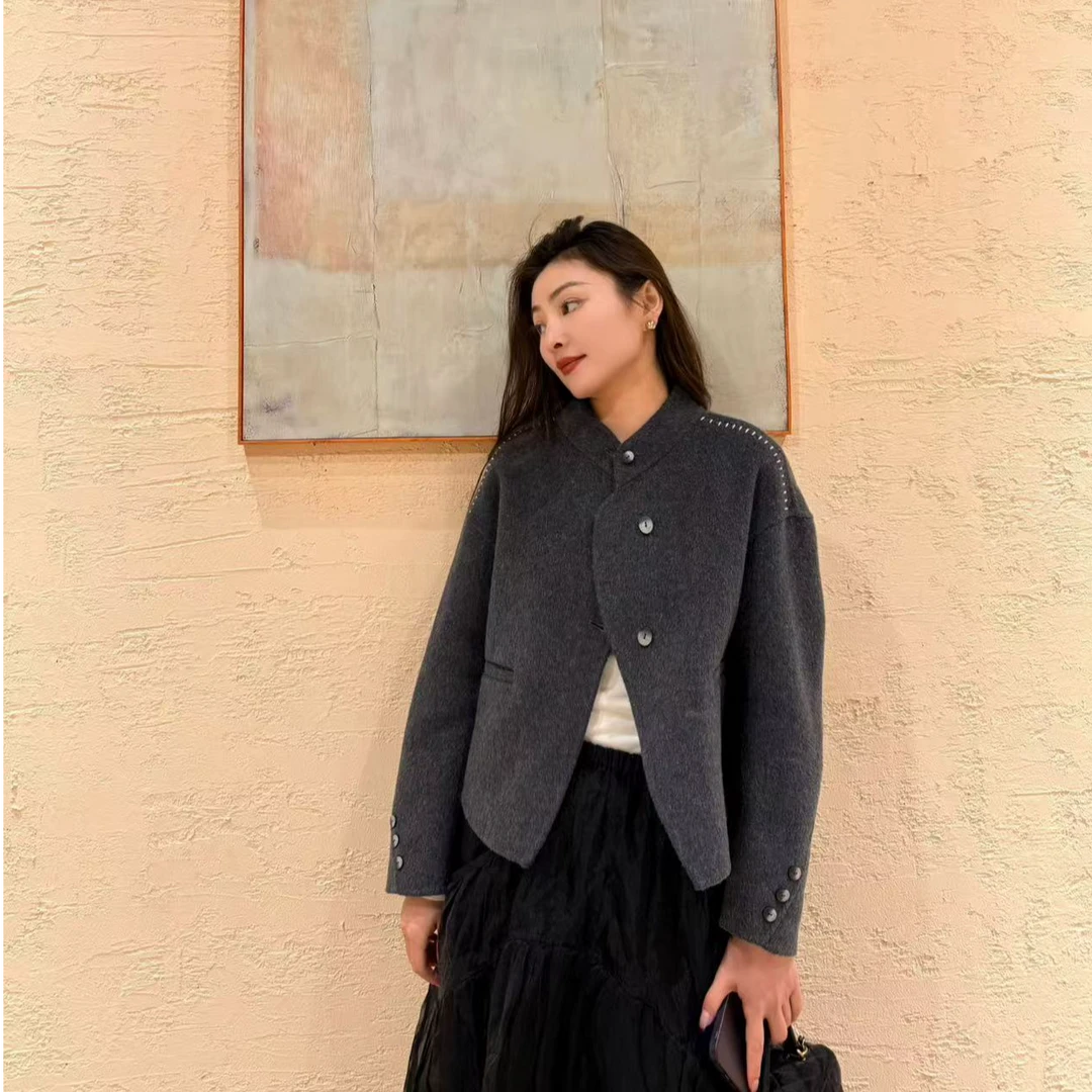 【Caya】短款冬季立领极简风秋冬毛呢外套短外套复古双面呢时尚百搭