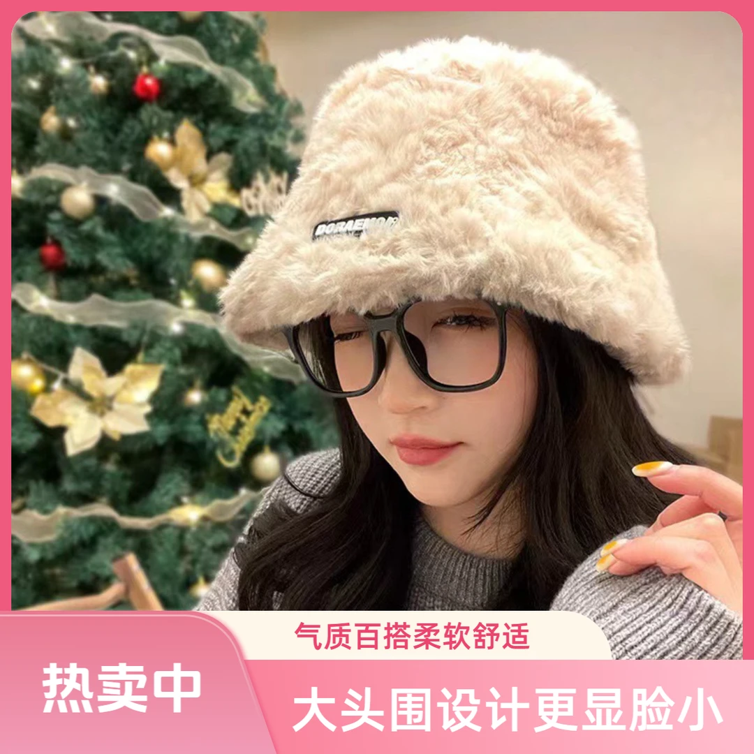 冬日帽子大头围显脸小韩版百搭加绒保暖渔夫帽子盆帽时尚帽子推荐