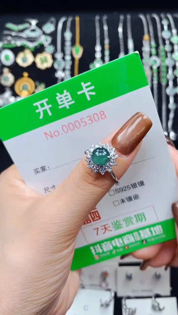 银S925镶嵌翡翠耳饰5308