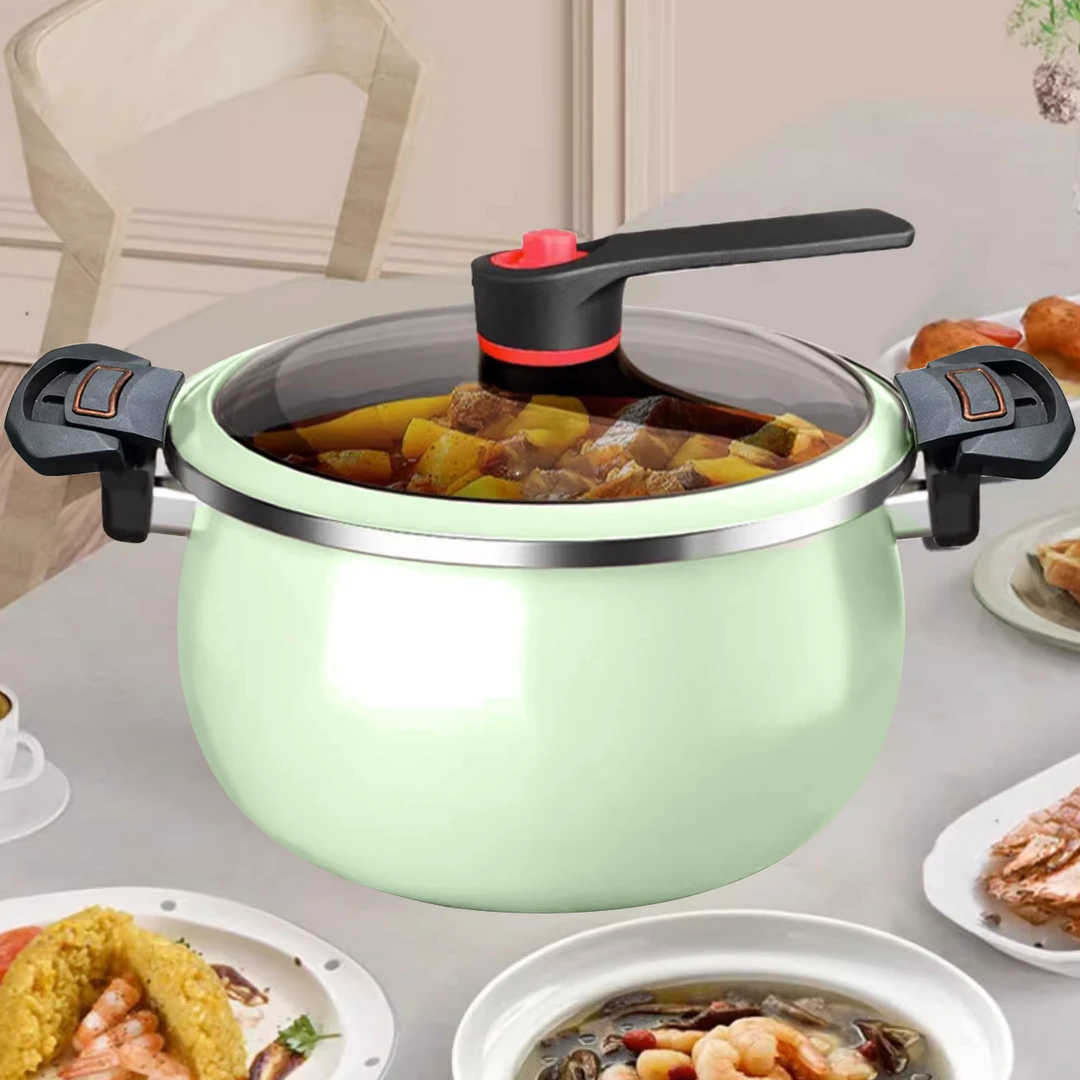 2026新款无涂层7L微压汤锅家用绿色珐琅搪瓷炖锅