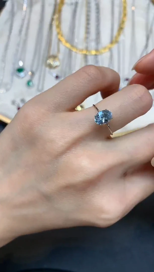 铂Pt850镶嵌戒指定制海蓝宝石W532|1300