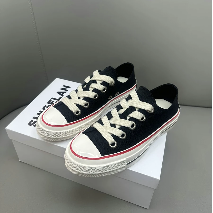 诗歌兰真皮女鞋2025春季新款厚底舒适系带帆布鞋女百搭运动板鞋潮