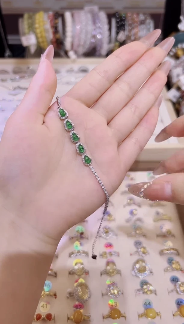 银S925镶嵌手链翡翠全****妞翡翠手链