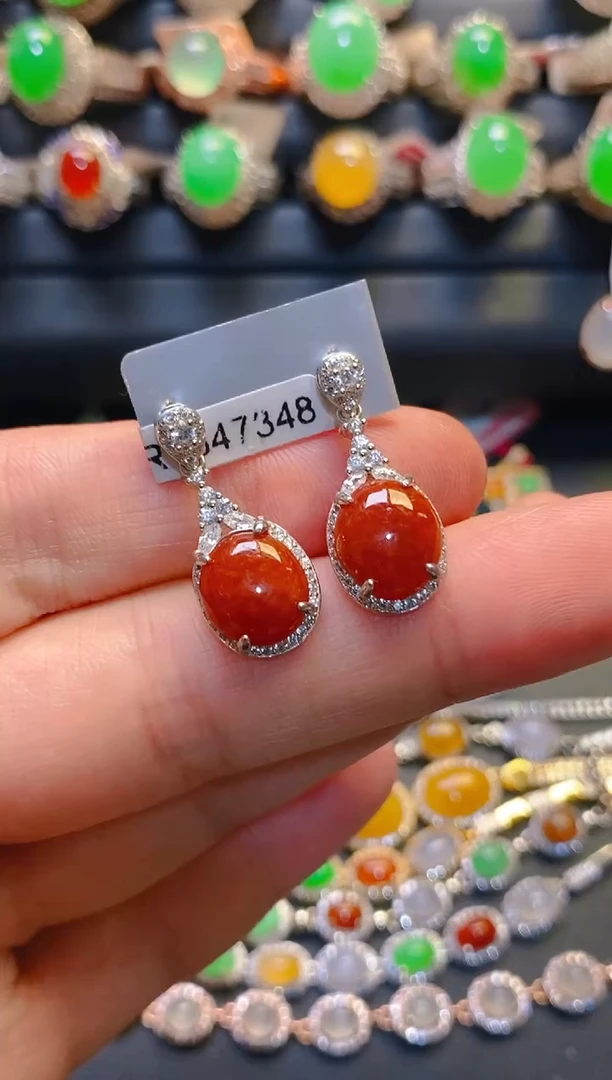 银S925镶嵌翡翠耳饰天然