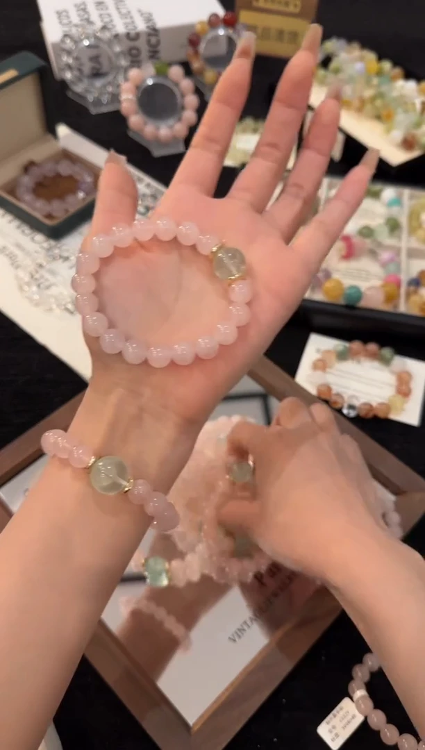 合金手链水晶粉水晶x3329