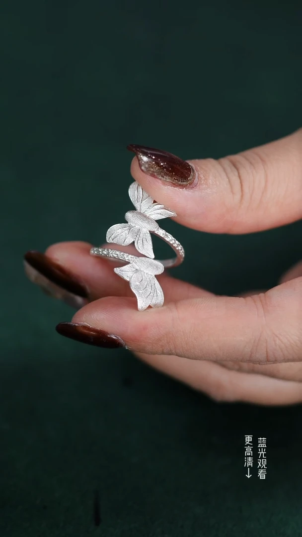 珐琅足银新款双蝴蝶戒指