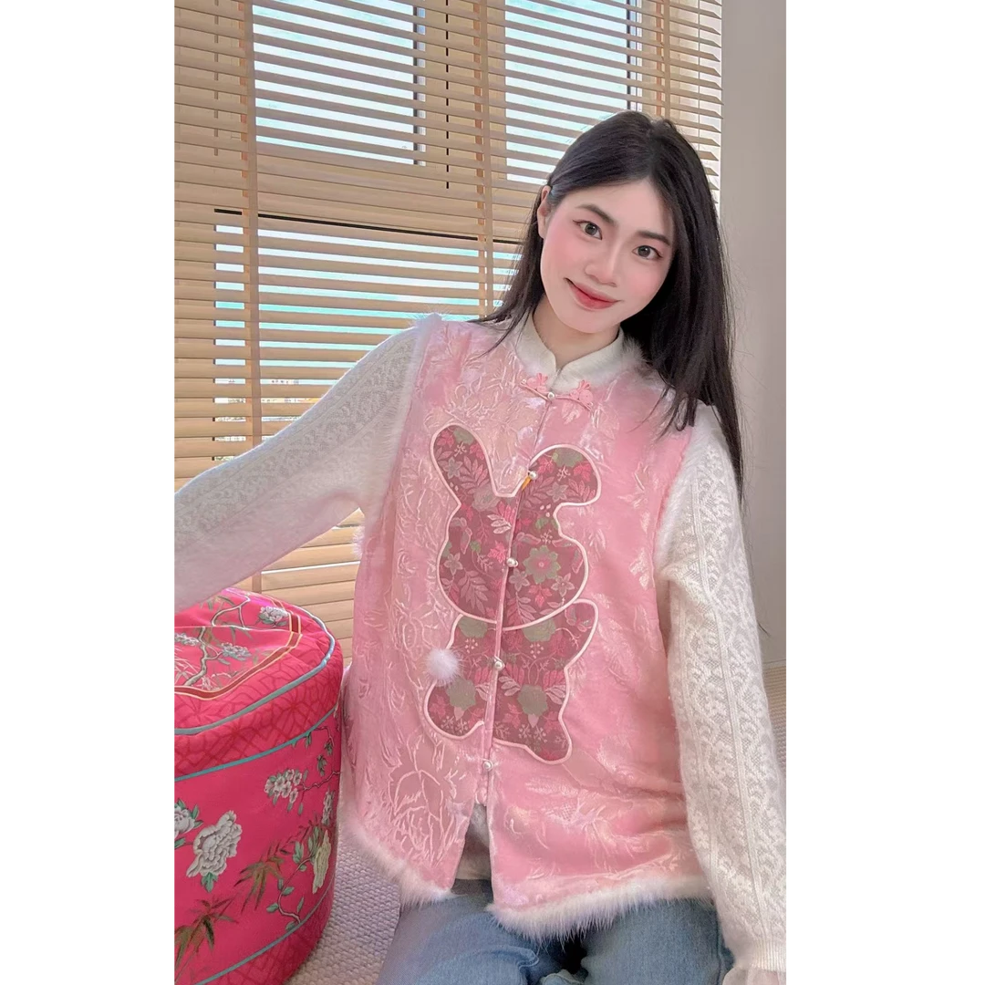 4683织金桑蚕丝丝绒兔子貂毛马甲