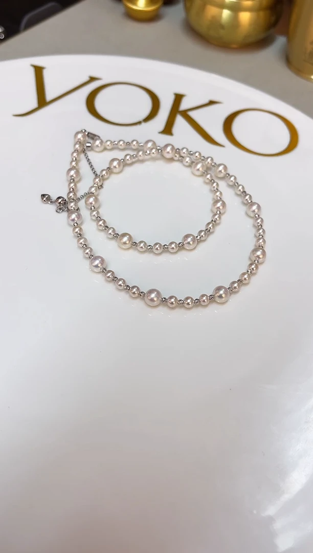 颈饰银S925镶嵌淡水珍珠3-5mm