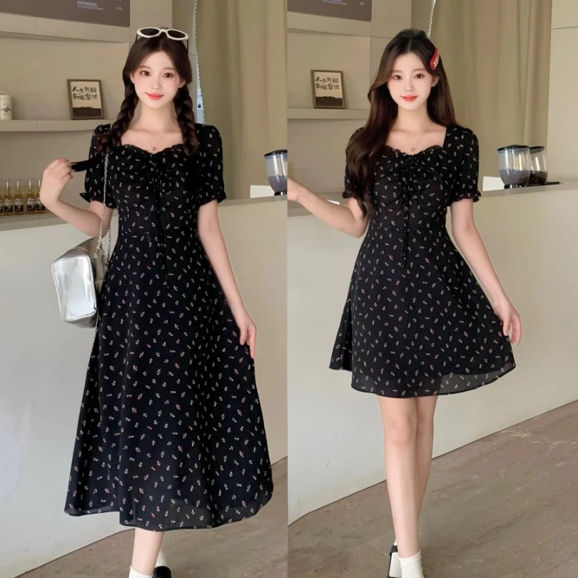 2025夏季新款胖mm大码女设计感碎花连衣裙22121短款+22118长款