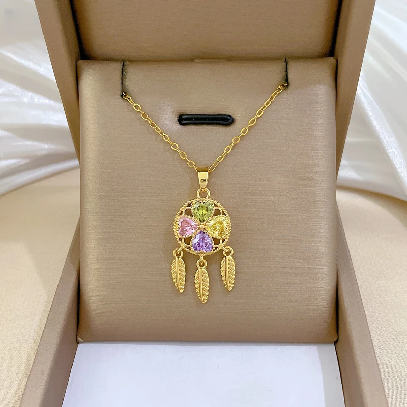 钛钢项链 幸运草铺梦网满钻轻奢气质华丽满钻项链女百搭锁骨链