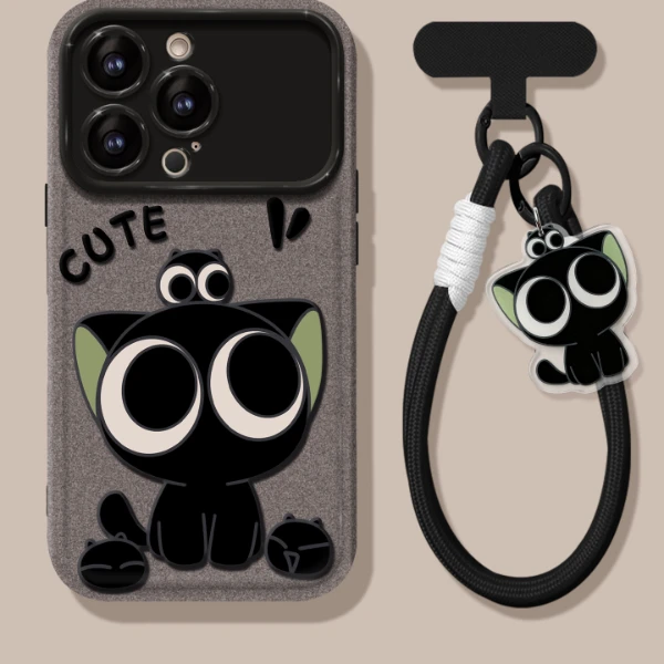 大眼罗小黑适用苹果17华为VIVO/OPPO小米iPhone16视窗镜子手机壳