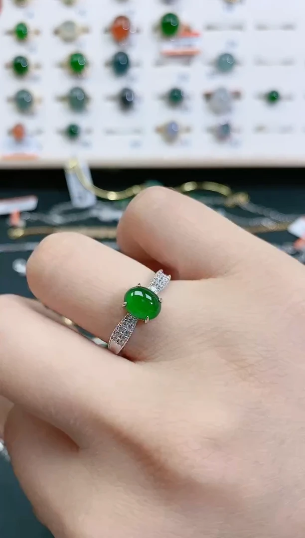 翡翠戒指银S925镶嵌天然翡翠