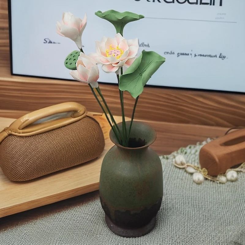 新中式假花仿真花摆设客厅餐桌装饰花插花艺摆件家居手工禅意荷花