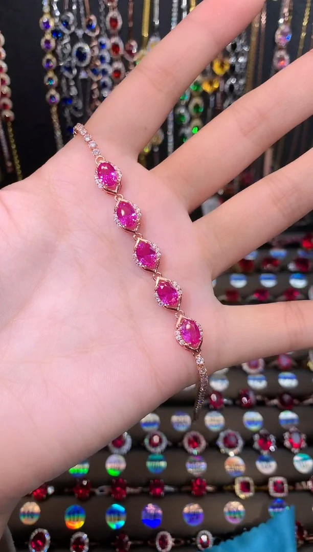 【闪购商品】蓝宝石手链银S925镶嵌玫瑰金