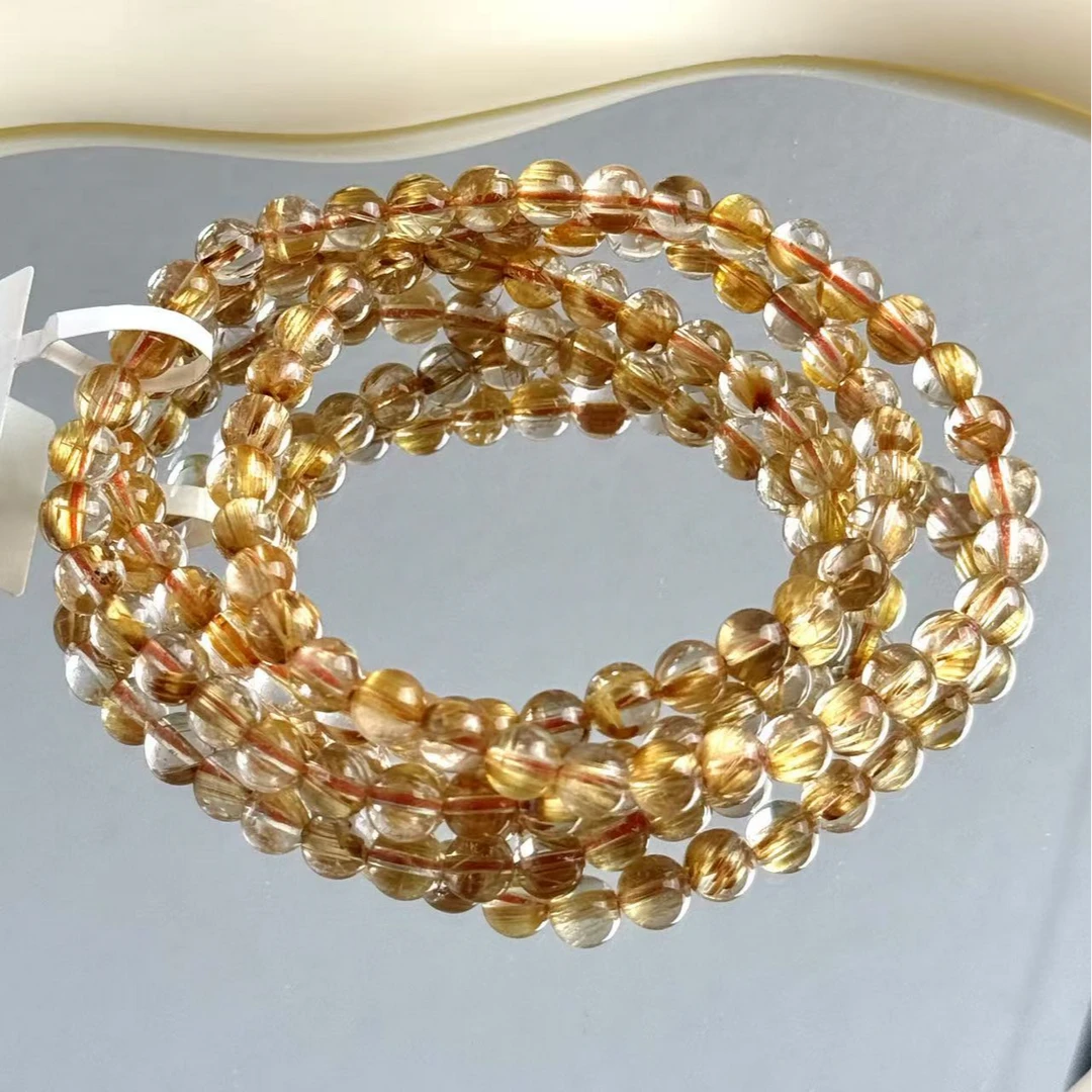 【三圈金发晶】5.7mm天然金发晶手串多样性发货