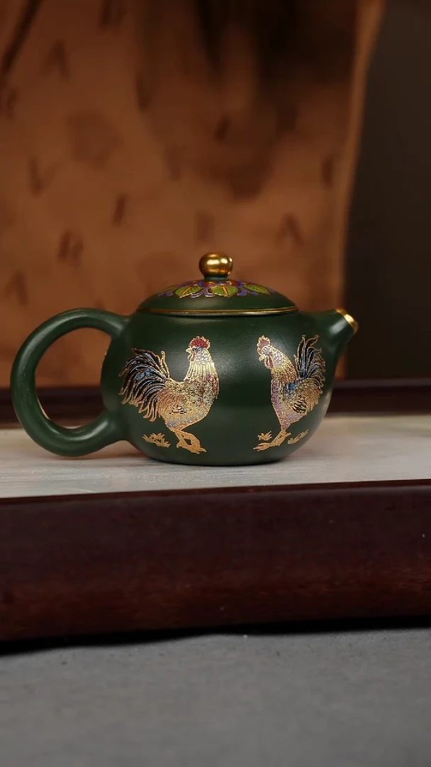 【闪购商品】紫砂茶壶绿泥 西施 锦鸡珐琅彩