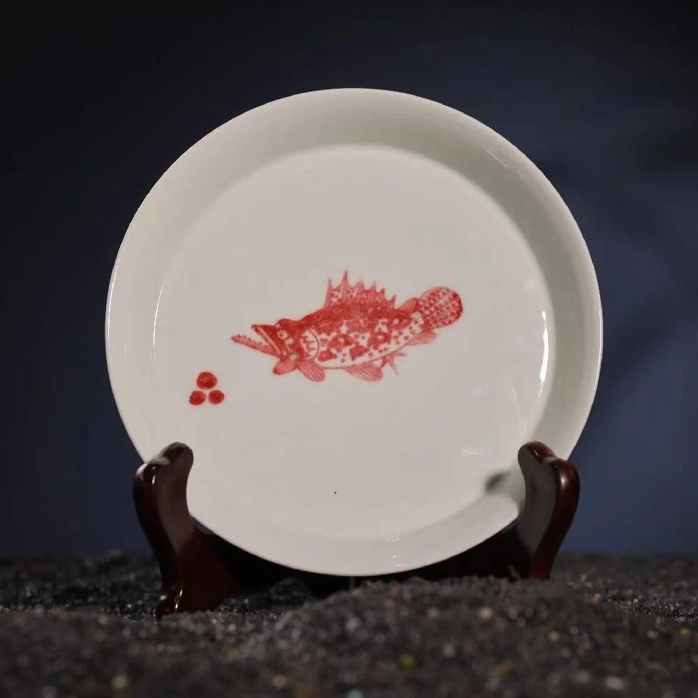 小桥釉里红鳜鱼壶承