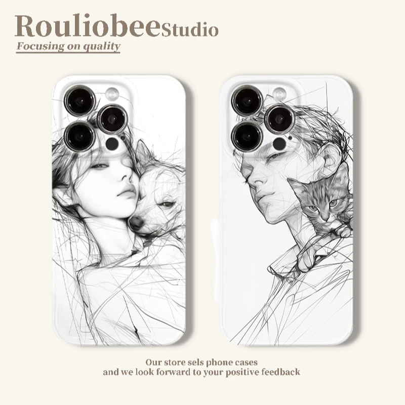 欧克里里情侣素描男女适用苹果16菲林手机壳华为P70oppo小米vivo