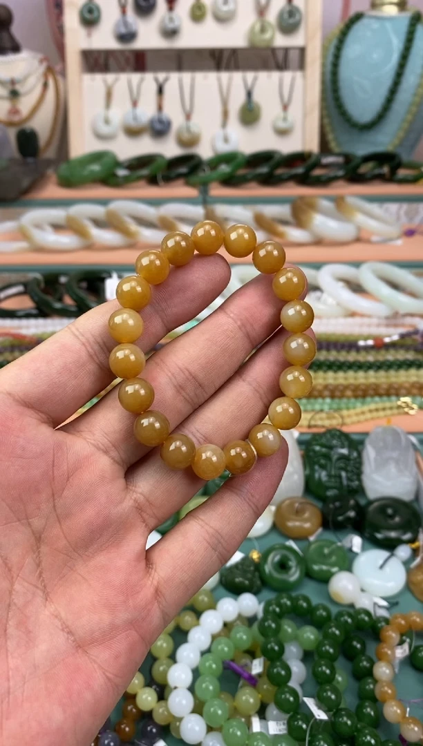 未镶嵌手串和田玉（糖玉）天然和田玉新疆且末糖玉圆珠手串卡10