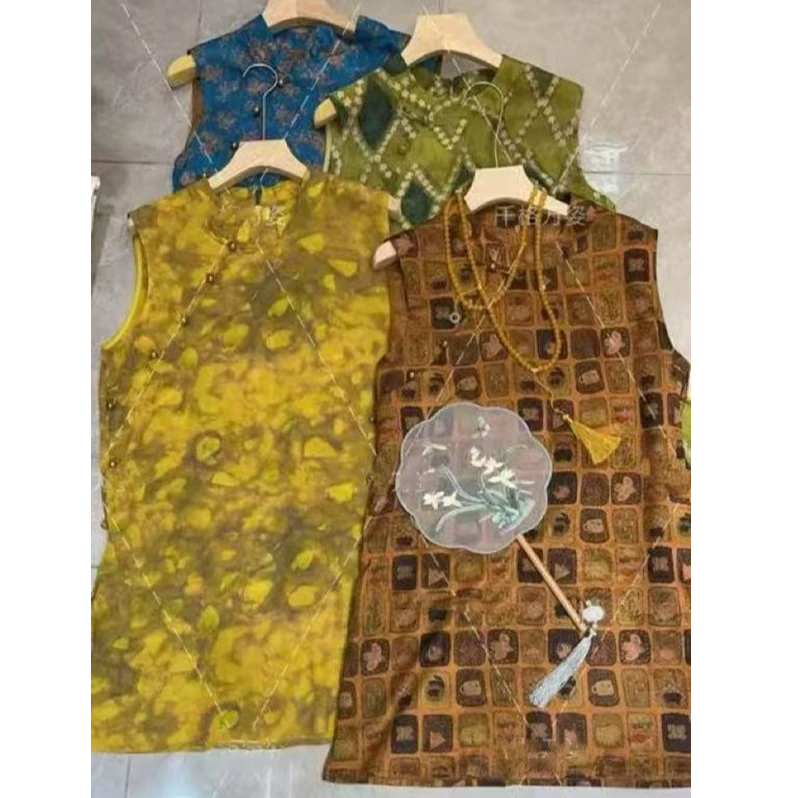 【锦衣服饰】QGWZ 5883（67110）新中式印花小立领无袖上衣