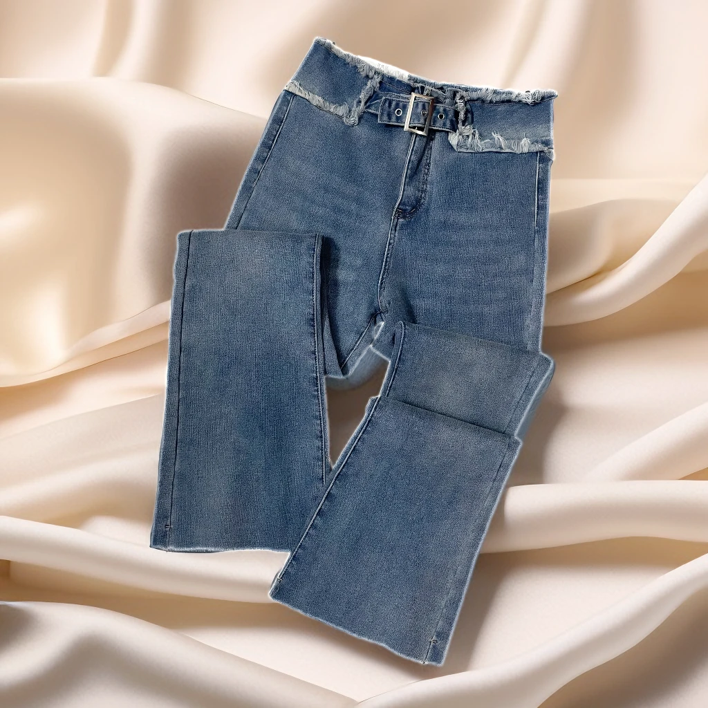 加绒加厚高腰显瘦微喇牛仔裤女毛边冬季2024年新款