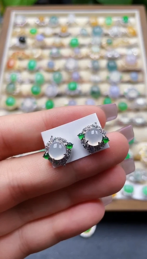 银S925镶嵌翡翠耳饰103