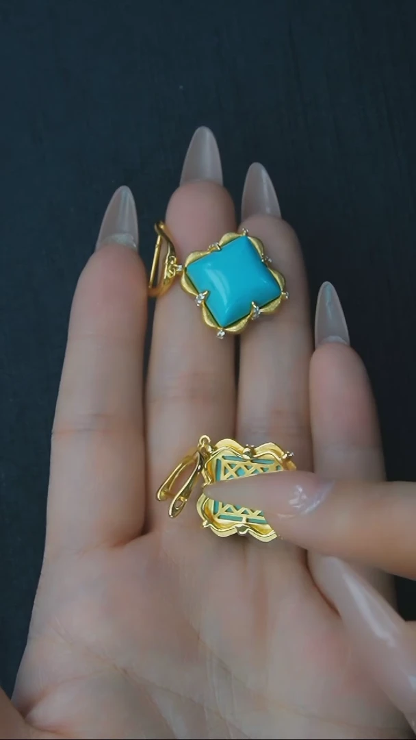 【闪购商品】绿松石耳环银S925镶嵌发货一件