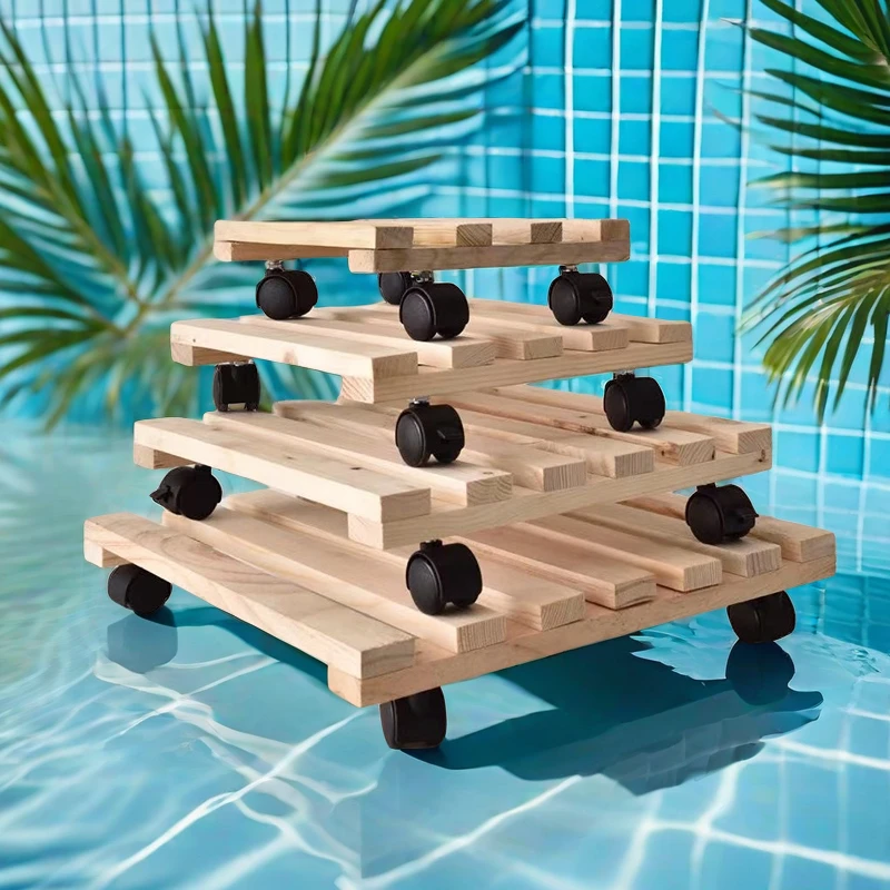 【移动自如】正方形加厚实木可移动花盆托盘底座阳台室外露天防晒