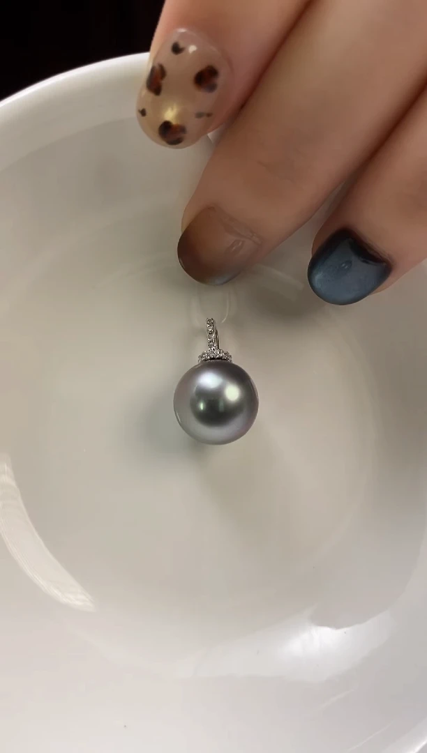 吊坠(不含链)银S925镶嵌海水珍珠12-13大溪地黑珍珠吊坠