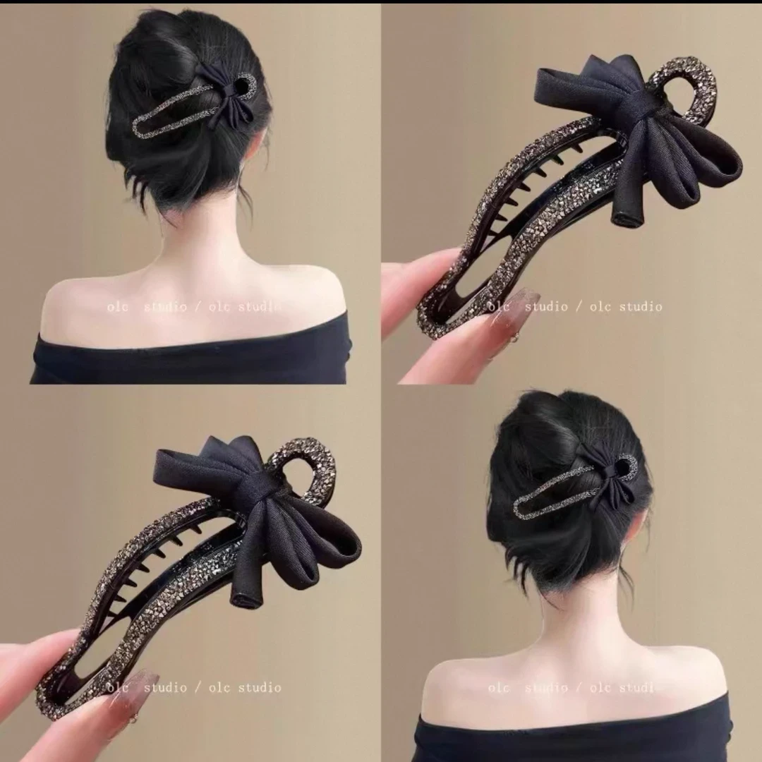 气质碎钻蝴蝶结发卡抓夹女后脑勺懒人盘发神器鸭嘴夹一字夹子头饰