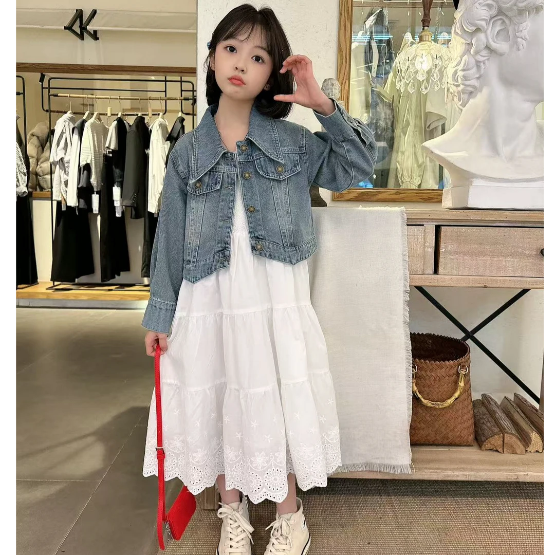 女童公主风套装洋气蕾丝连衣裙牛仔外套女童春款时尚春秋春季