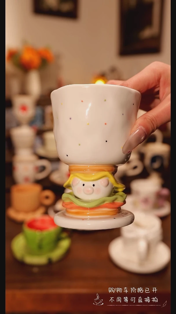 陶瓷便携款汉堡小猪手作   手绘釉下彩