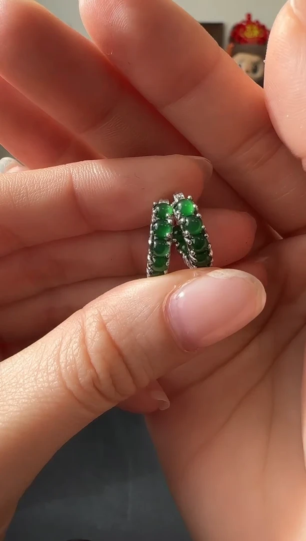 【闪购商品】翡翠耳饰银S925镶嵌银镶