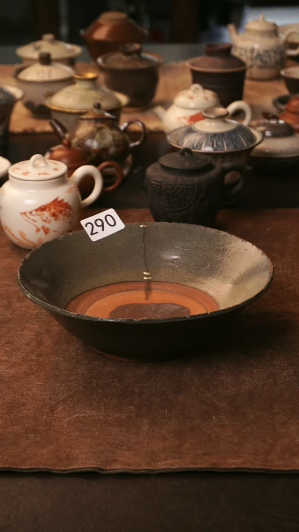 茶盏古拙壶承开片 锔钉290