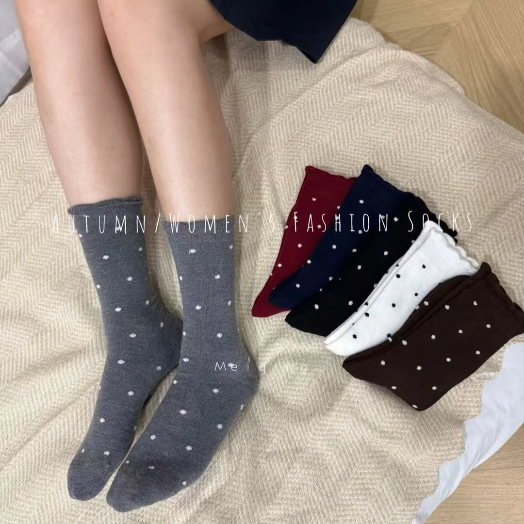 秋冬复古加厚中筒袜【福利款羊毛袜】保暖中筒袜波点袜韩版休闲风
