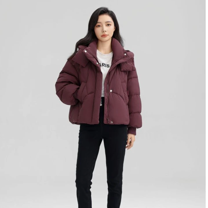 YAYA/鸭鸭24年秋冬新品全身切格设计百搭加厚连帽长款羽绒服过膝